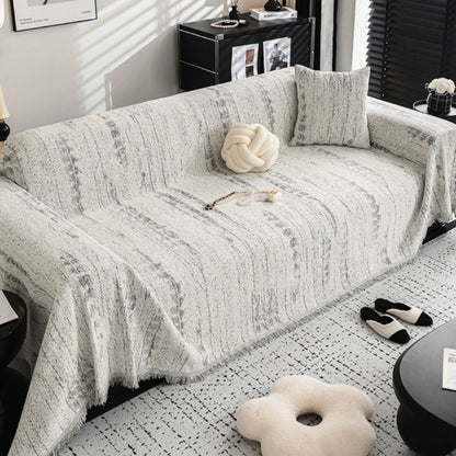 Sofa Cover Throw with Fringe Trim and Abstract Texture Pattern