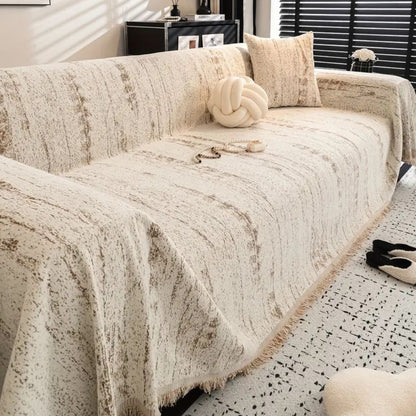 Sofa Cover Throw with Fringe Trim and Abstract Texture Pattern