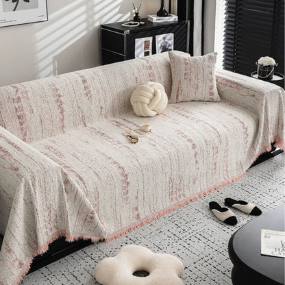 Sofa Cover Throw with Fringe Trim and Abstract Texture Pattern