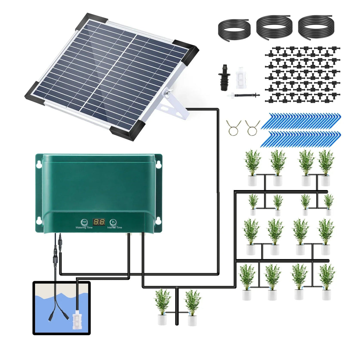 Solar Drip Irrigation Kit with Digital Timer Controller and Solar Panel