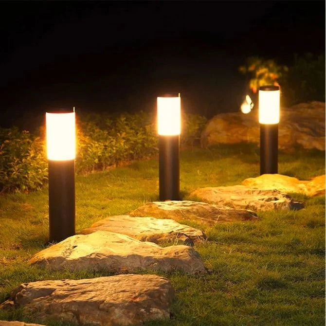 Solar Garden Bollard Lights with Cylindrical Housing and Auto On/Off Sensor