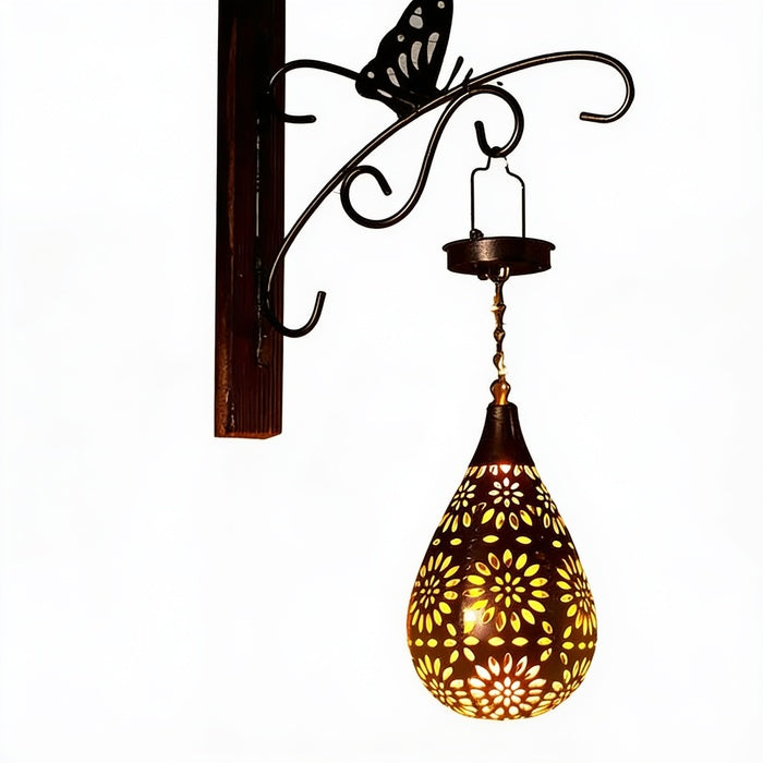 Solar Garden Lantern with Teardrop Shade and Butterfly Wall Bracket