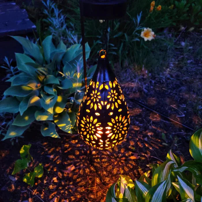 Solar Garden Lantern with Teardrop Shade and Butterfly Wall Bracket