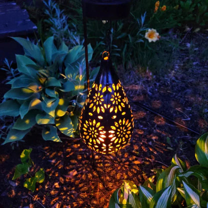 Solar Garden Lantern with Teardrop Shade and Butterfly Wall Bracket