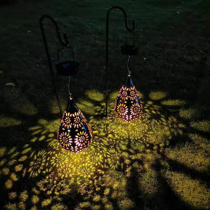Solar Garden Lantern with Teardrop Shade and Butterfly Wall Bracket
