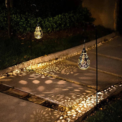 Solar Garden Lantern with Teardrop Shade and Butterfly Wall Bracket