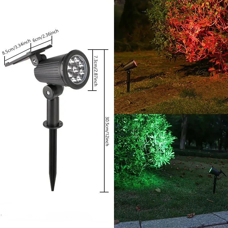 Solar Garden Spotlight with 9-Color LED and Adjustable Head, Set of 2