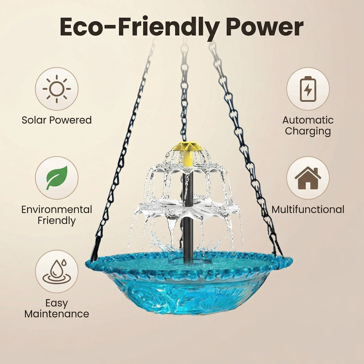 Solar Hanging Bird Bath Fountain with Two Tier Waterfall