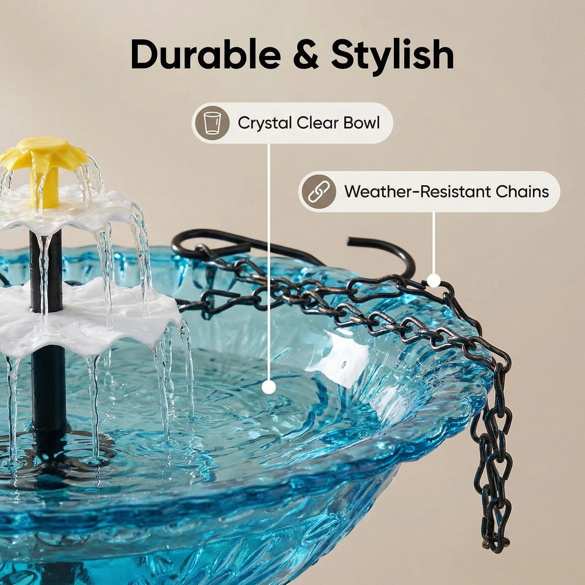 Solar Hanging Bird Bath Fountain with Two Tier Waterfall