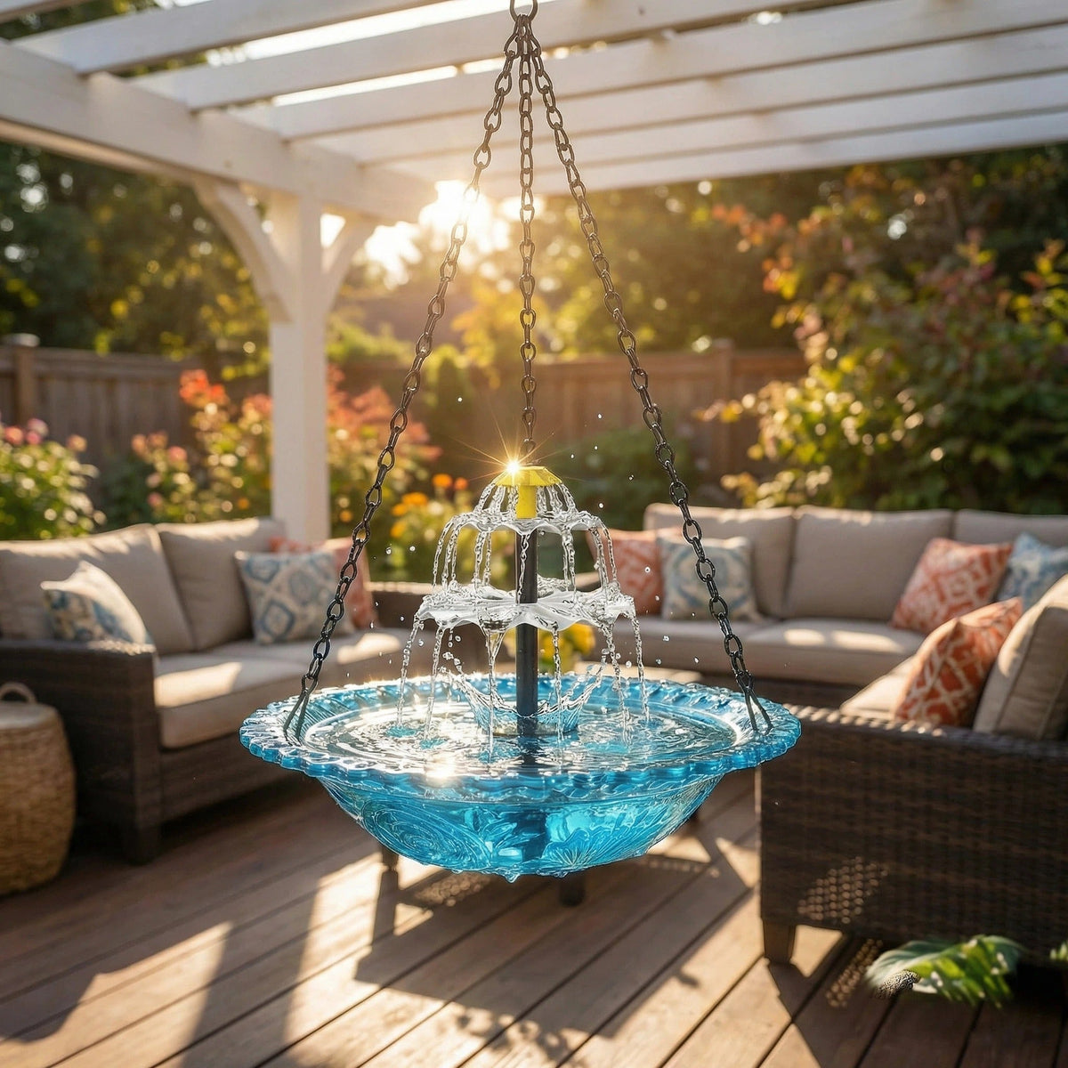 Solar Hanging Bird Bath Fountain with Two Tier Waterfall