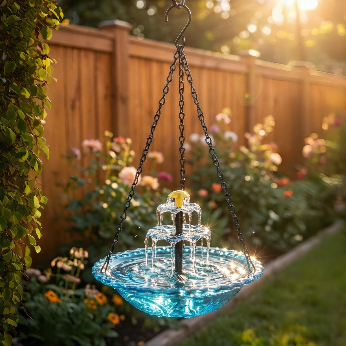 Solar Hanging Bird Bath Fountain with Two Tier Waterfall
