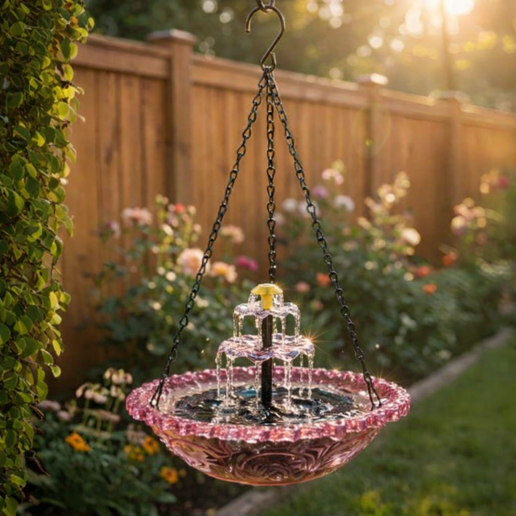 Solar Hanging Bird Bath Fountain with Two Tier Waterfall