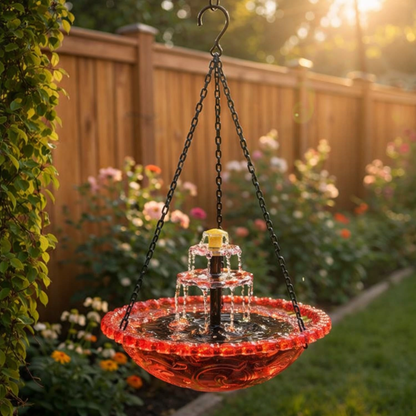 Solar Hanging Bird Bath Fountain with Two Tier Waterfall