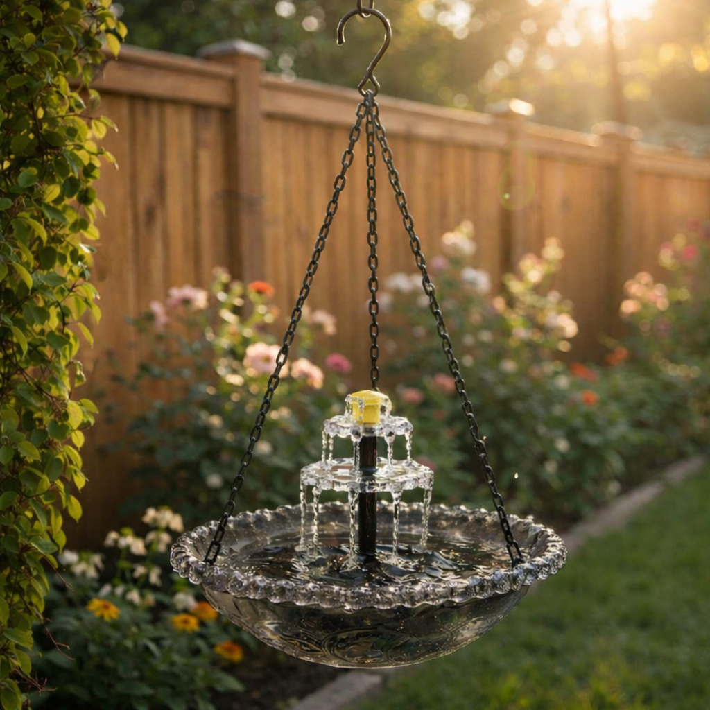Solar Hanging Bird Bath Fountain with Two Tier Waterfall