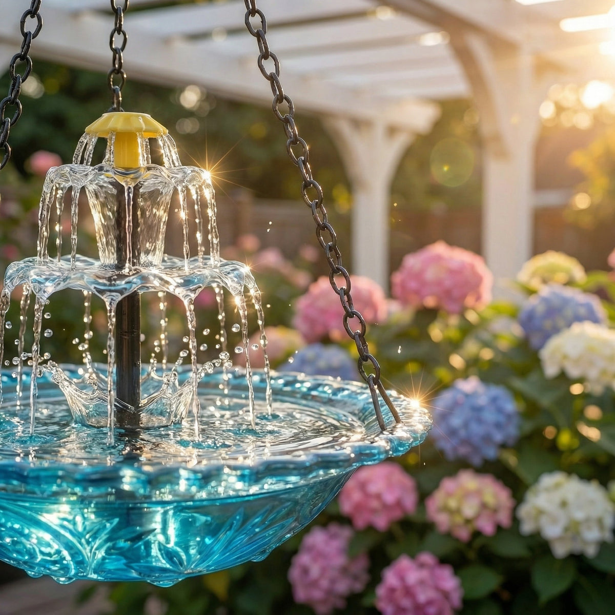 Solar Hanging Bird Bath Fountain with Two Tier Waterfall