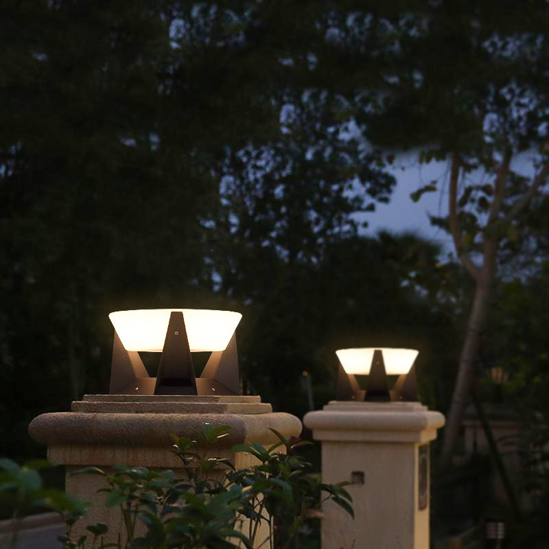 Solar Outdoor Pillar Lamp Modern Garden Gate Post Light with Integrated Solar Panel