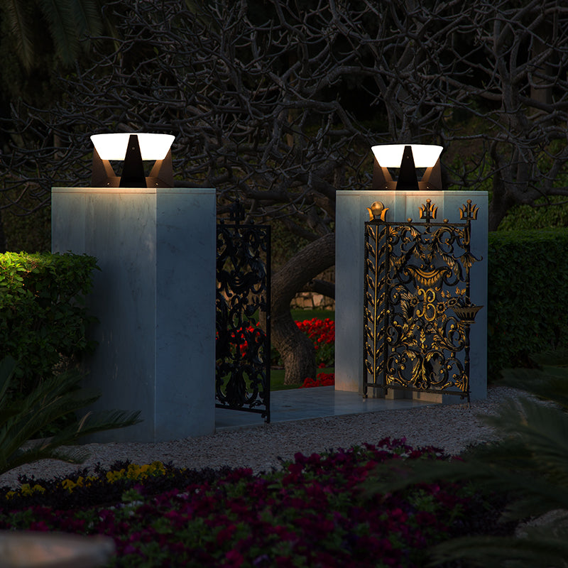 Solar Outdoor Pillar Lamp Modern Garden Gate Post Light with Integrated Solar Panel
