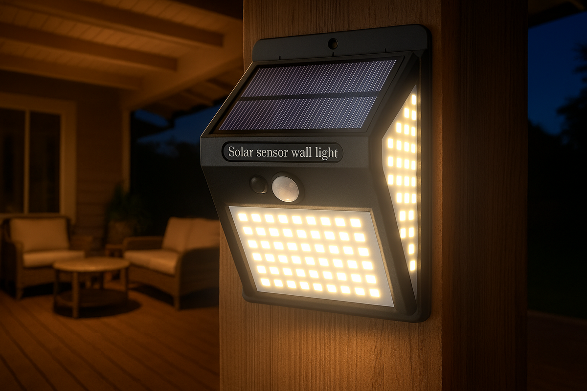 Solar Security Wall Light with Motion Sensor, 270° Wide Angle and 140 LEDs