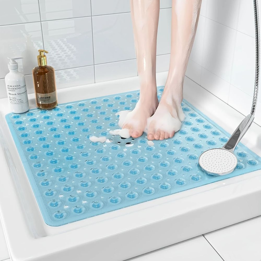 Square Shower Mat Non-Slip with Suction Cups and Quick Drain