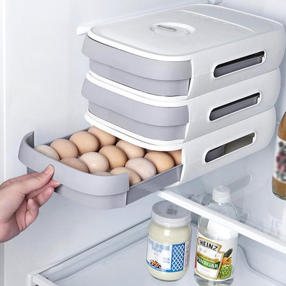 Stackable Egg Storage Box with Pull-Out Drawer and Lid