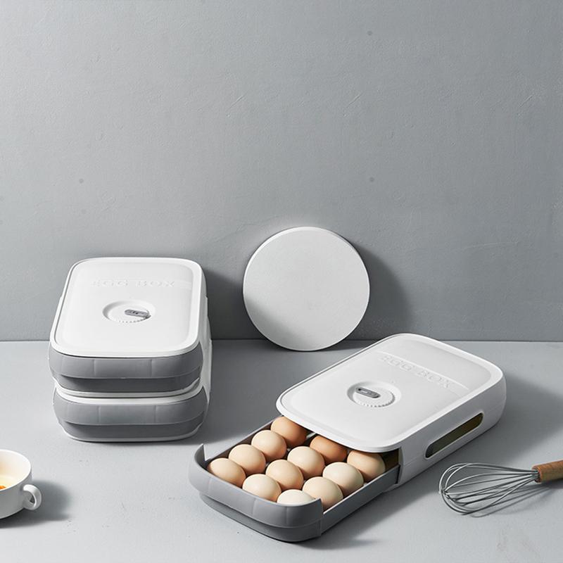 Stackable Egg Storage Box with Pull-Out Drawer and Lid