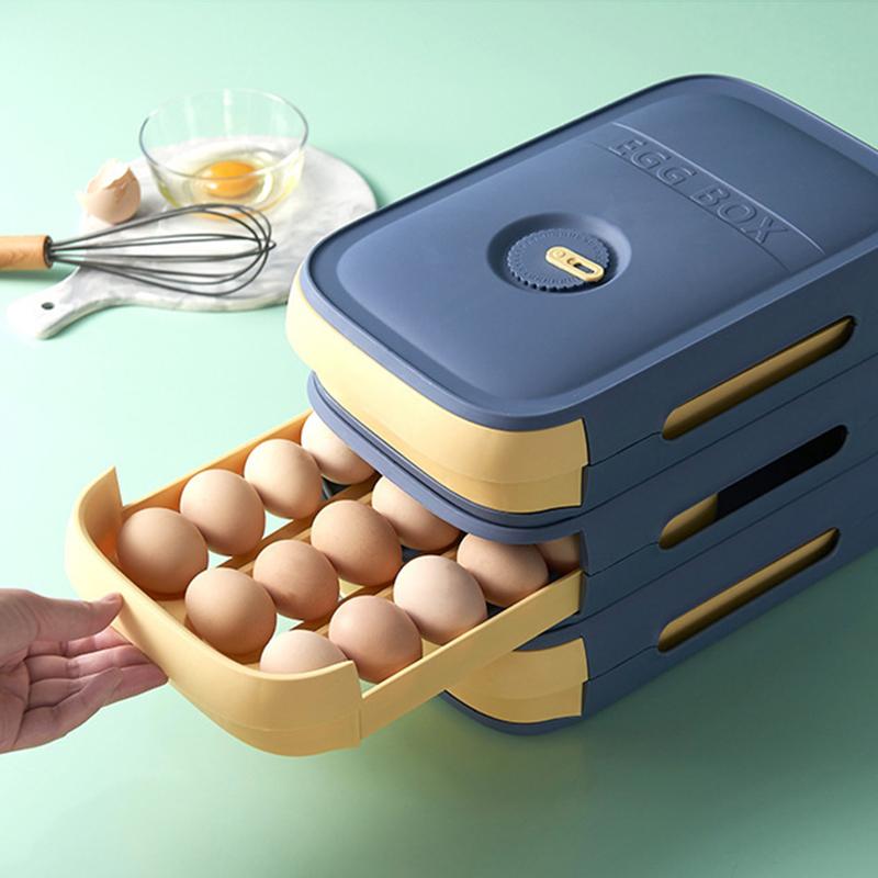Stackable Egg Storage Box with Pull-Out Drawer and Lid