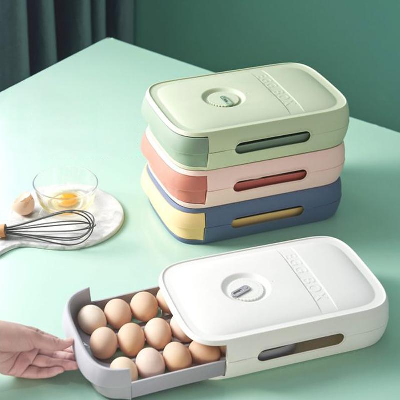 Stackable Egg Storage Box with Pull-Out Drawer and Lid