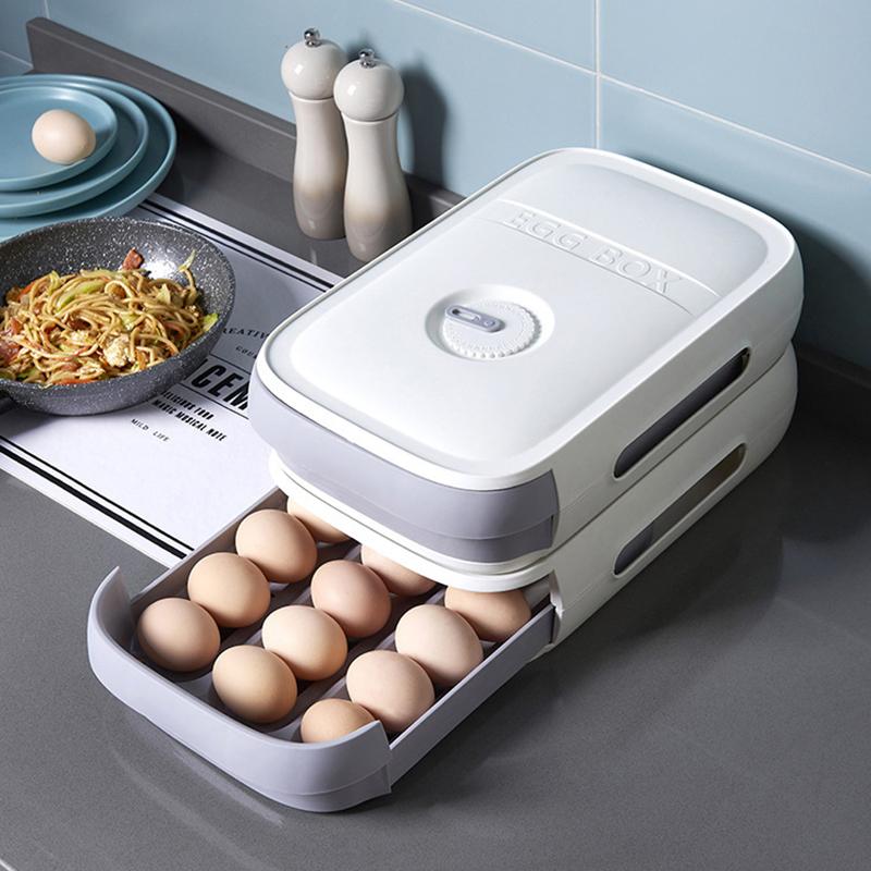 Stackable Egg Storage Box with Pull-Out Drawer and Lid
