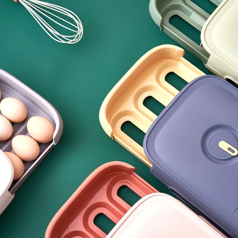 Stackable Egg Storage Box with Pull-Out Drawer and Lid