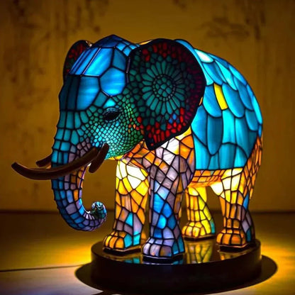 Stained Glass Animal Table Lamp Tiffany Style with Warm Ambient Light