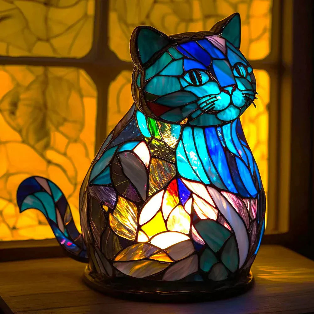 Stained Glass Animal Table Lamp Tiffany Style with Warm Ambient Light