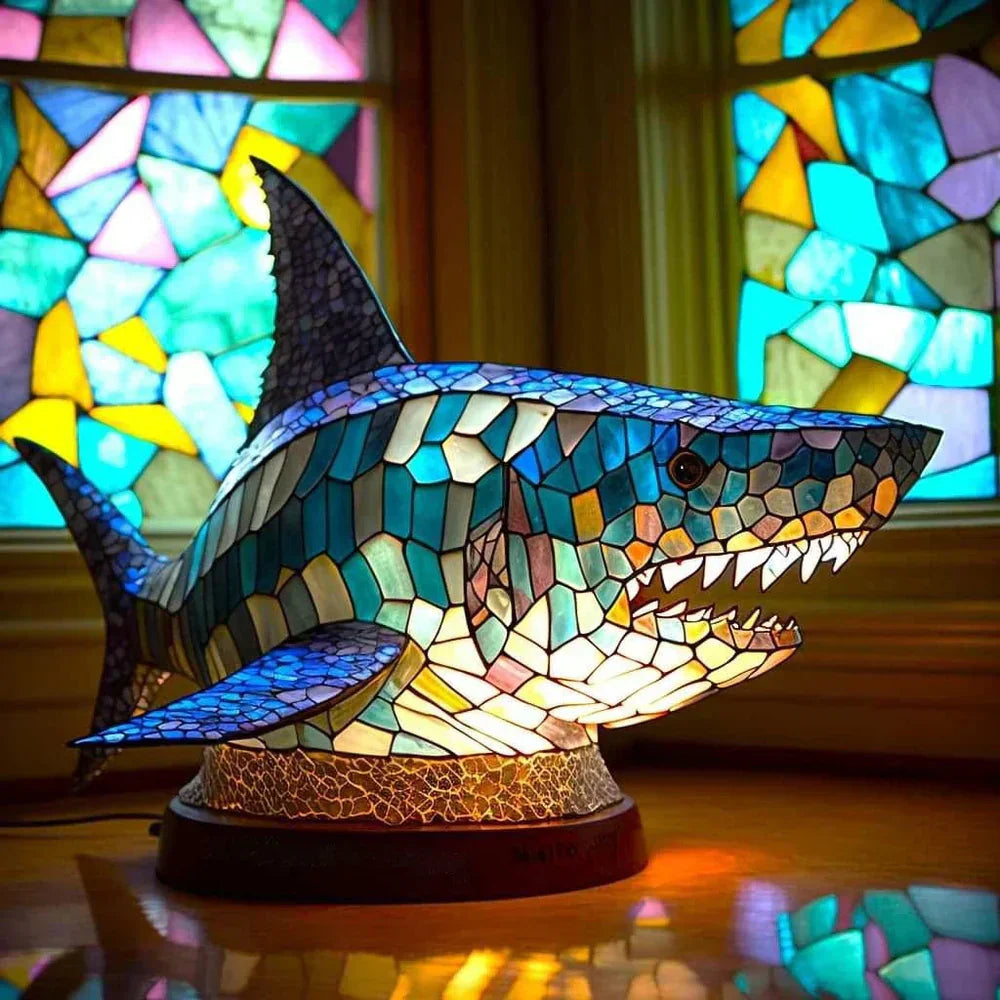 Stained Glass Animal Table Lamp Tiffany Style with Warm Ambient Light