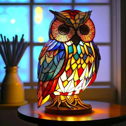 Stained Glass Animal Table Lamp Tiffany Style with Warm Ambient Light