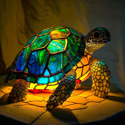 Stained Glass Animal Table Lamp Tiffany Style with Warm Ambient Light