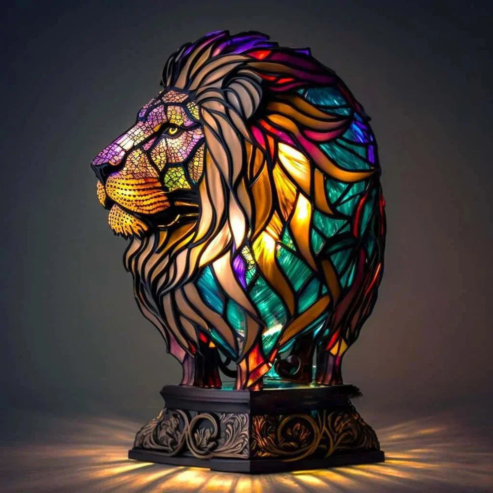 Stained Glass Animal Table Lamp Tiffany Style with Warm Ambient Light