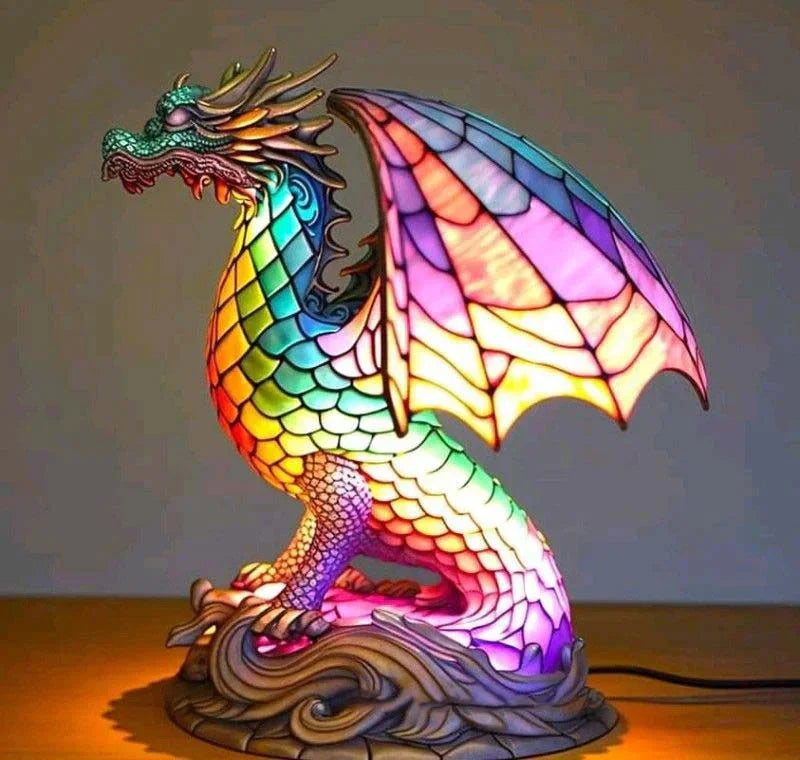 Stained Glass Animal Table Lamp Tiffany Style with Warm Ambient Light