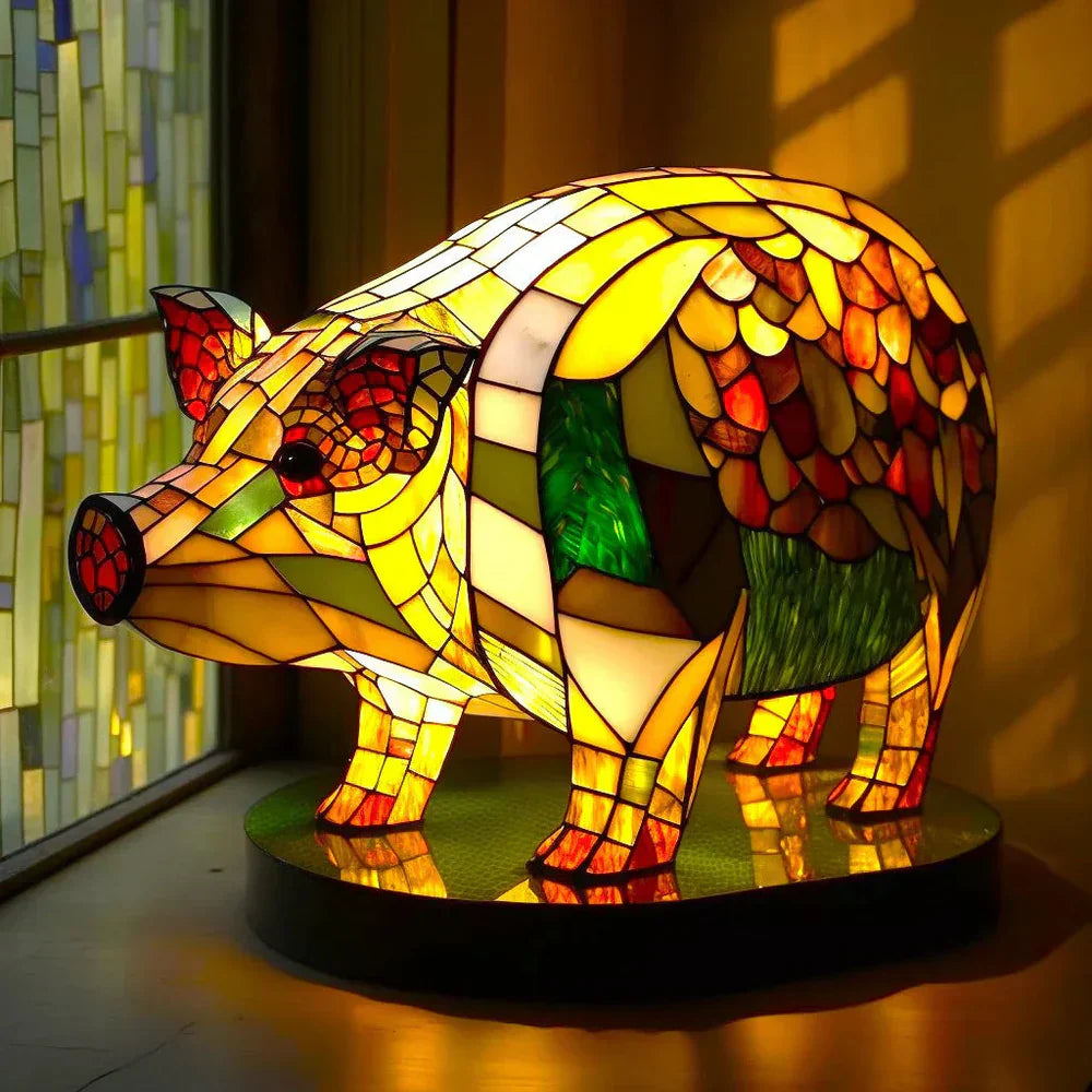 Stained Glass Animal Table Lamp Tiffany Style with Warm Ambient Light
