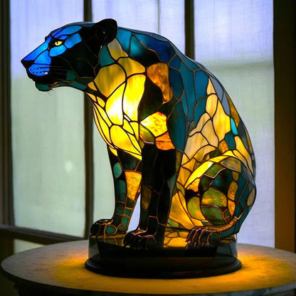 Stained Glass Animal Table Lamp Tiffany Style with Warm Ambient Light