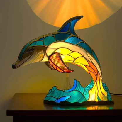 Stained Glass Animal Table Lamp Tiffany Style with Warm Ambient Light