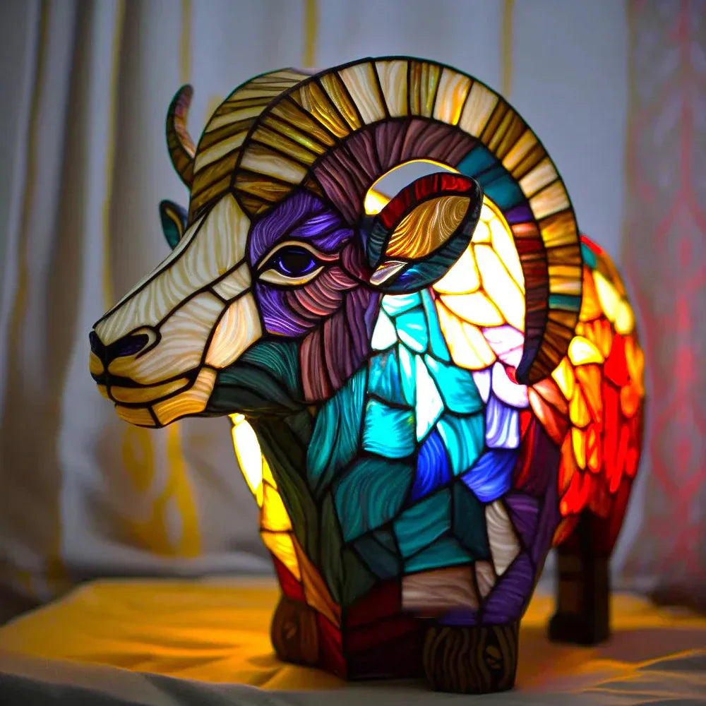 Stained Glass Animal Table Lamp Tiffany Style with Warm Ambient Light