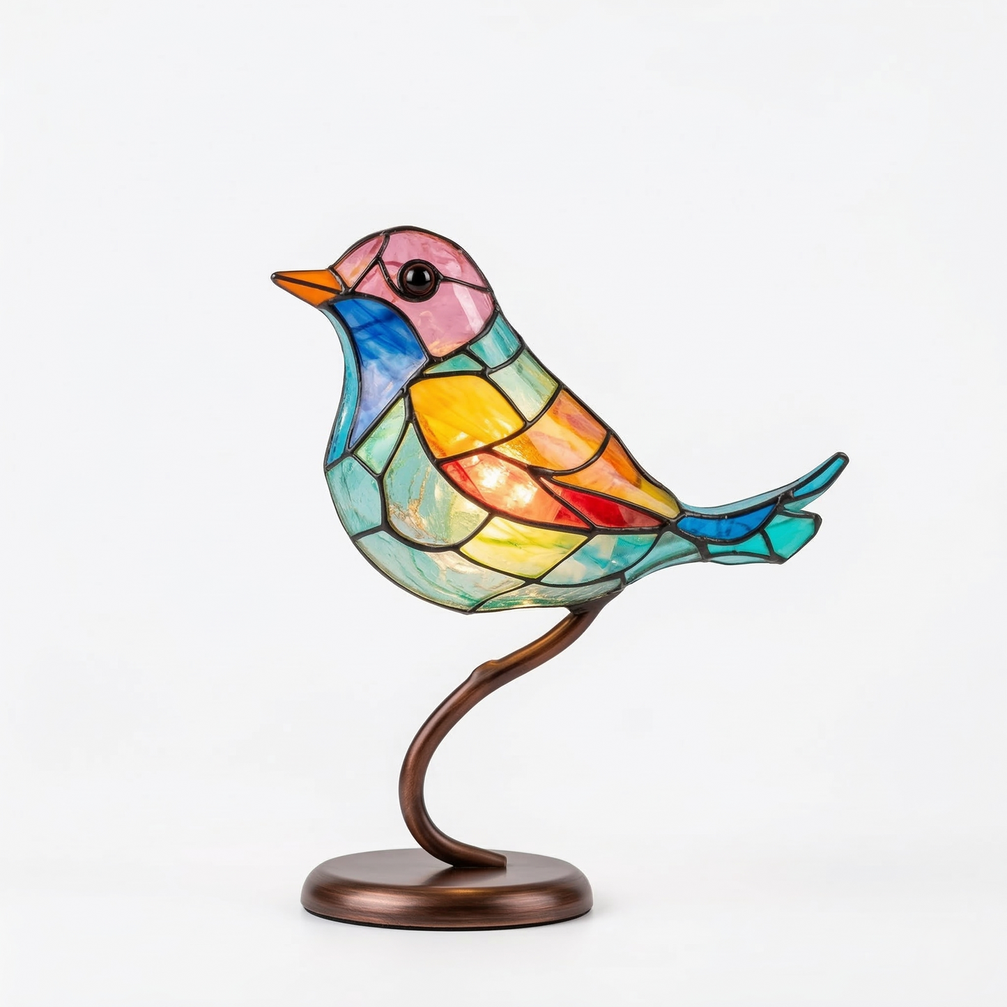 Stained Glass Bird Figurine Table Lamp on Branch with Tiffany Style Design