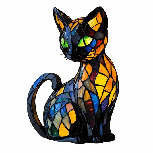 Stained Glass Cat Table Lamp Art Deco Indoor Atmosphere Light