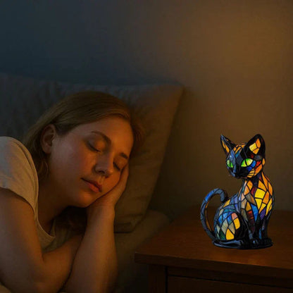 Stained Glass Cat Table Lamp Art Deco Indoor Atmosphere Light