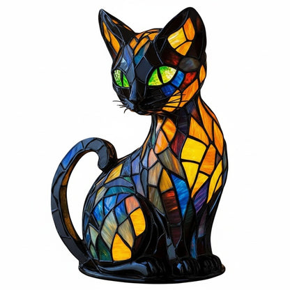 Stained Glass Cat Table Lamp Art Deco with LED Light