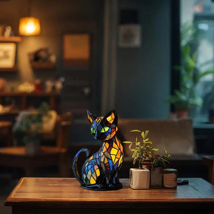 Stained Glass Cat Table Lamp Art Deco with LED Light