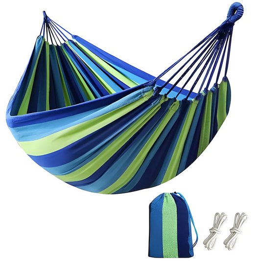 Striped Hammock for Indoor and Outdoor Use with Carry Bag and Hanging Ropes
