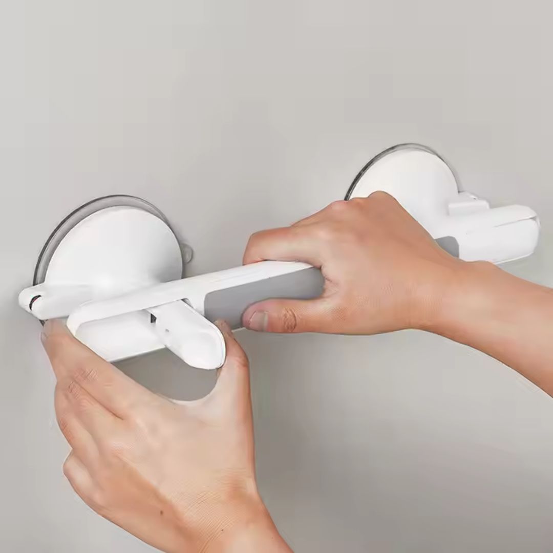 Suction Grab Bar with Textured Handle and Safety Lock Indicator