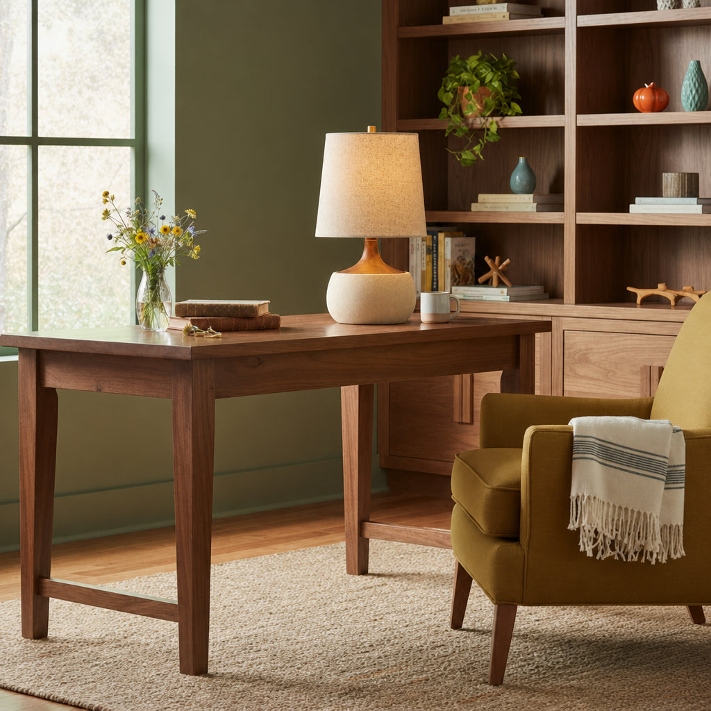 Table Lamp Mid-Century Modern with Linen Shade and Concrete Base
