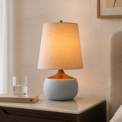 Table Lamp Mid-Century Modern with Linen Shade and Concrete Base