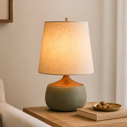 Table Lamp Mid-Century Modern with Linen Shade and Concrete Base